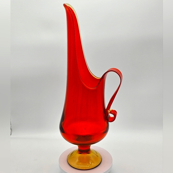 Vintage L.E. Smith Amberina Swung Stretch Art Glass Amberina Pitcher Glows 17.5" - Picture 1 of 14